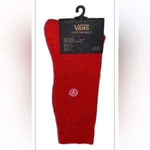 Vans Off The Wall Crew Socks 1 Pair Men 9.5-13 Red w White Logo Skate Since 1966